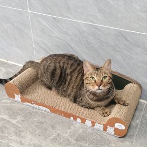 TEMU 내구성 있는 골판지 고양이 스크래처 라운지 침대 - 조립 필요 없음, 최대 22파운드까지의 고양이에게 적합, 포근한 고양이 패턴 디자인 & 발톱 관리를 위한 시살 로프 표면, 고양이 침대