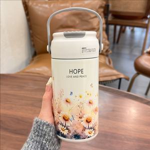 TEMU 1pc 꽃무늬 절연텀블러 - 304 스테인레스 스틸, 누출 방지 및 음료를 뜨겁게/냉각시킵니다, 차, 커피, 스무디용 휴대용 사무실 및 여행 컵 - 여성을 위한 발렌타인데이, 어머니의 날 선물