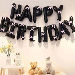 TEMU 33개 핑크 리본 생일 풍선 세트, 16인치 화이트/블랙 