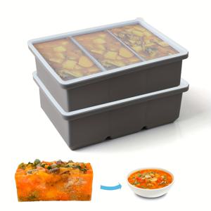 TEMU YUHUPHYLLIC 2개 세트, 쉽게 분리 가능한 실리콘 아이스 큐브 트레이 뚜껑 포함 - 유연하고 재사용 가능한 대형 아이스 큐브 몰드, 냉장고에 적합, 1컵 서빙, 수프, 스튜, 소스에 적합 - 식기세척기 사용 가능, 서빙 트레이, 주방 필수품, 컴팩트 디자인, 무독성 소재, 식기세척기 안전, 냉동실 트레이, 파티 호스트, 바쁜 가정용
