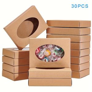 TEMU 30pcs 크래프트 종이 수제 비누 상자 오발 브라운 창 백색 카드 접이식 상자 작은 보석 포장 상자|폴딩박스