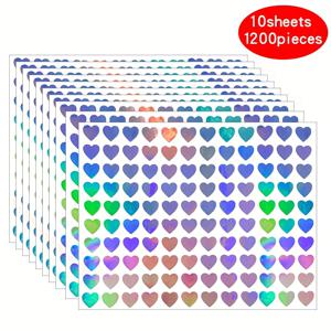 TEMU 1200 스티커/10장, 0.4인치, 사무용품, 빛나는 레이저, 컬러 반사, 하트 모양, 자체 접착 방수, 편지, 일기, 생일 및 휴일 파티 장식 스티커에 적합합니다.