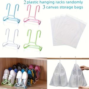 TEMU 5pcs 공간 절약 신발 정리함 세트 - 휴대용 플라스틱 옷걸이 및 건조 가방, 가정용 보관, 발코니 태양 건조 신발 선반, 야외 휴대용 플라스틱 옷걸이, 옷걸이 신발 정리함