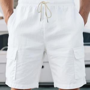 TEMU 남성용 연한 파란색 리넨 카고 반바지 - 해변, 조깅 및 캐주얼 착용을 위한 통기성 좋은 릴랙스 핏과 다수의 포켓 - 세탁기 사용 가능, 여행 필수품, 트렌디한 스타일, 내구성 있는 구조, 야외 활동 애호가용