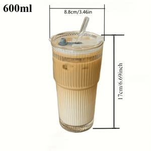 TEMU 1pc 스타일리시한 유리 straw & 뚜껑 - 18.6.29oz 내구성 음료 용기, 커피, 차, 아이스 아메리카노 & 라테, 사무실, 캠핑, 독서 사용 - 이상적인 휴일 & 집들이 선물, 음료용 유리 straw, 다용도 음료 용기, 현대 음료 용기, 안전한 뚜껑 디자인