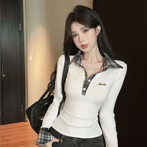 TEMU 여성용 슬림핏 칼라 티셔츠 - 섹시한 시크 오피스 투 파티 탑, 긴 소매 블라우스, 비침 방지 원단, 여름 의류, 대비 컬러 디자인, 부드러운 질감, 다용도 블라우스, 가벼운 소재, 스타일리시한 패션 러버즈