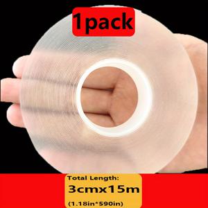 TEMU 1mm*15m 나노페이스 양면 테이프 - 재사용 가능한 및 세척 가능한 실리콘 접착제 - 유리, 플라스틱, 나무, 금속 등에 강한 붙임력, 가정, 주방, 욕실, 사무실 및 차량 사용을 위한 강력한 접착제, 주방 접착 테이프 | 투명 접착 테이프 | 재사용 가능한 접착제