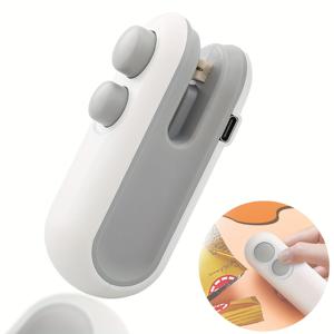 TEMU 1개 미니백씰러, 2-in-1 충전식 진공기와 커터, USB-C 휴대용 파우치클로저 (자석형), 플라스틱봉지·칩팩·간식&음식보관에 적합한 신선도 유지 장치, 주방정리, 휴대용실링머신, 가볍고 효율적인 밀봉, 재충전 가능한 LED표시등