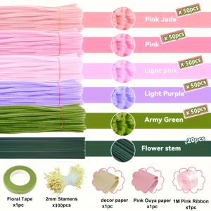 TEMU 574/824pcs 핑크 보라 파이프 클리너, 비디오 튜토리얼, 셰니유 스티머, 다양한 색상의 컬러풀 퍼지 스틱, DIY 아트 및 크래프트용 크래프트 공급품, 크래프트 파이프 클리너 플라워 키트