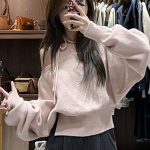 TEMU 여성용 소프트 핑크 오프숄더 스웨터 - 시크한 배트윙 슬리브, 루즈핏 가을/겨울 패션, 블러쉬핑크 파티 & - 여성 캐주얼 윈터웨어, 하이스트레치 원단