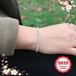 TEMU 1 세련된 S925 스털링 실버 비즈 팔찌 - 심플하고 스타일리시한 라운드 디자인, 데일리 웨어, 데이트, 파티 & 휴가에 완벽 – 여성을 위한 감성 있는 선물