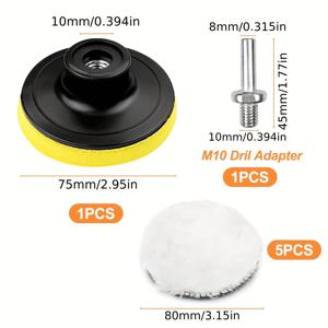 TEMU 7pcs 전문 자동차 폴리싱 키트 - M10 어댑터가 포함된 샌딩, 버핑 및 왁싱 패드 | 자동차 세부 작업 및 페인트 교정용 전동 공구 액세서리