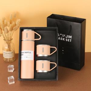 TEMU 1세트 스테인리스 스틸 진공 단열 보틀 컵 세트 (500ml/16.9oz 물병 & 3개 컵 포함) - 304 스테인리스, 휴대용 케이스, 누수 방지 뚜껑 및 빨대 호환, 커피·차·냉음료용, 학교·사무실·여행용, 재사용 가능, 손세척 전용|트래블보틀