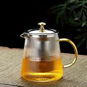 TEMU 1pc 투명 유리 꽃 차독, 금색 뚜껑 - 거실용 쿵푸 차세트, 내구성 있는 유리 구조, 풀잎 및 꽃 차에 적합, 차 제조 필수품 | 리브드 디자인 | 우아한 외형