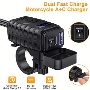 TEMU 듀얼 빠른 충전 A+C 충전기 - 휴대용 USB C 전화 충전기, 전압계 및 스위치 포함, 18W USB-C 36V 출력, , GPS 및 전화 액세서리에 이상적, 충전 | 현대 충전기 | 내구성 있는 충전기, 배터리 없음