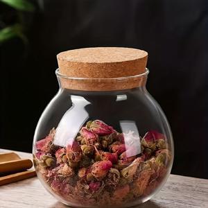 TEMU 1개 500ml 밀폐 유리 보관용기, 코르크 뚜껑 - BPA 프리, 라운드 보로실리케이트 유리 캔스터, 차, 사탕, 간식 및 향신료용 - 쉬운 밀봉, 손세척 가능한 주방 정리함, 향신료 보관용기|라운드 유리 병|안전한 뚜껑 클로저, 유리 식품 보관