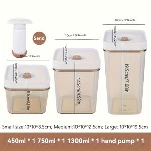 TEMU 4개 세트: 3박스 + 1 수동 진공 포장기, 다용도 ABS 사각 밀폐 용기 (뚜껑 및 펌프 포함) – 과일, 채소, 곡물, 제과류 등 주방 및 냉장고용 식품 정리함 (배터리 불필요)|냉장고|야채탈수기