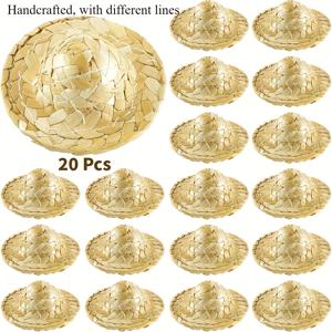 TEMU 20개 미니 골든 스트로 햇 - 2.1인치 지중해 스타일 농가 장식, DIY 공예용 짠 질감 인공 소재, 하와이안 루아우, 여름 휴가 파티 & 테마 이벤트 - 전원 필요 없음, 손세탁 전용, 러스틱 데코, 밀짚 모양