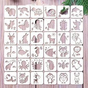 TEMU 36개 세트, 3인치 동물 스텐실. 재사용 가능한 그림 스텐실, 올빼미, 문어, 토끼, 여우, 양, 사슴 및 기타 DIY 공예 템플릿으로 가구, 캔버스, 벽, 홈 데코 장식에 적합