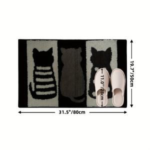 TEMU 1개 귀여운 흑백 고양이 무늬 욕실 도어매트, 마이크로파이버 동물 바닥 매트, 빨리 마르는 흡수성 플로킹 소재 바닥 매트, 욕실, 욕조, 침실, 거실, 발코니, 가정 장식 푹신한 플러시 겨울 장식|욕조