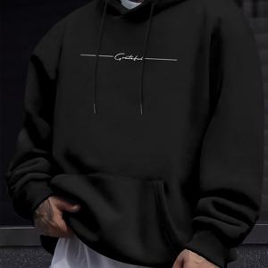 TEMU Gateful Letter Print 남성용 긴 소매 풀오버 후드티, 캥거루 포켓이 있는 드로스트링 후드 티셔츠, 가을과 겨울을 위한 캐주얼하고 편안한 다용도 탑