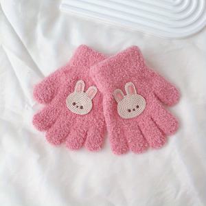 TEMU 아기와 유아용 귀여운 토끼와 곰 장식이 있는 가을 겨울용 두꺼운 플리스 안감 따뜻한 다섯 손가락 장갑 1쌍, 야외 놀이 및 일상 착용에 적합, 0-24개월 어린이용