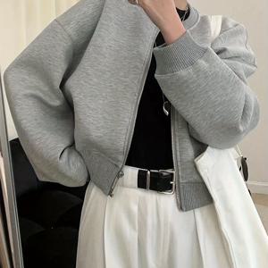 TEMU 여성 캐주얼 단색 니트 재킷, 지퍼, 크루넥 폴리에스테르 95% 엘라스테인 5% 가을/봄 아우터웨어