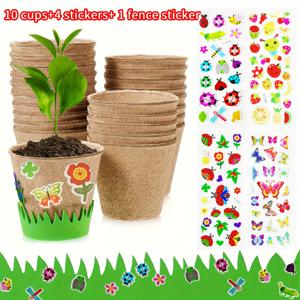 TEMU 1세트 15개 포함 DIY 정원 종이 화분 10개, 폼 스티커 4개, 울타리 스티커 1개 - 직사각형 식물 키트, 그림 그리기용 빈 종이 화분, 실내 식물을 위한 대량 공예 키트, 정원 활동용 화분