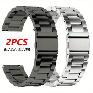 TEMU 2개 스테인리스 스틸 시계 스트랩 20mm 교체 스트랩, for Huawei, for Samsung, for Xiaomi, Amazfit, Redmi 시계 밴드에 적합, 스마트워치 액세서리, 세련된 메탈릭 마감, 내구성 좋은 메탈 밴드, 스마트워치 스트랩, 모던 시계 밴드