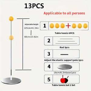TEMU 13pcs 메탈 베이스 테이블 테니스 훈련 도구, 조절 가능한 높이 - 솔로 훈련, 가정 훈련, 전문 자체 훈련 도구, 무작위 색상, 가정용 테이블 테니스 장비 | 조절 가능한 높이 트레이너 | 내구성 있는 테이블 테니스 장비, 테이블 테니스 훈련 도구
