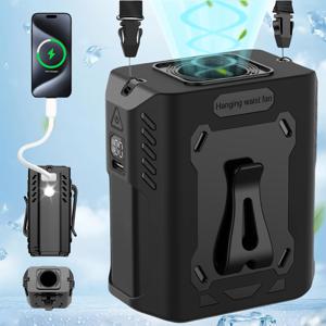 TEMU 2025 신형 목걸이형 휴대용 허리 팬 6000mAh 개인용 웨어러블 팬, 5단계 속도 16000RPM 벨트 팬, USB 충전식 핸즈프리 목걸이 팬 (듀얼 클립 & 손전등 포함) 야외 작업장 캠핑 여행용|휴대용에어컨|캠핑선풍기|에어컨선풍기