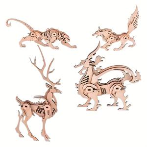 TEMU 4개 세트 동물 및 곤충 3D 퍼즐 모델 - 정밀한 맞춤 조립, 손과 눈의 협응력 향상, 공간적 사고 발달, 자연스럽고 예술적인 매력을 더하는 독특한 장식품