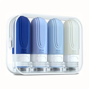 TEMU 여행용 보관병 4개 세트, 투명 방수백 포함 60ml 다색 디스펜서 - 여행과 크루즈 여행에 필수! 스타일리시하고 실용적인 휴대용 화장품 정리