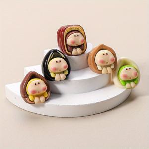 TEMU 5pcs 귀여운 아름다운 견과류 형제 인형 - 레진 미니 자동차 책상 장식, 밝은 색상, 창의적인 땅콩 모양 액세서리, 자동차 내부 및 가정 사무실 장식, 귀여운 자동차 장식, 재미있는 디자인, 세밀한 공예