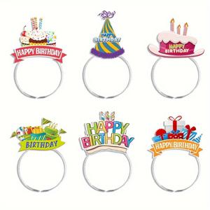 TEMU 생일 축하 헤어밴드 6개 세트 - 컬러풀한 글리터 숫자가 있는 재사용 가능한 파티 모자, 생일, 기념일, 크리스마스, 졸업식용 가벼운 종이 소재, 전기 필요 없음, 축제 장식 및 액세서리, 튼튼한 머리띠