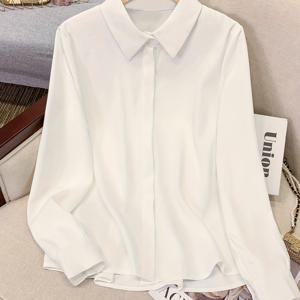 TEMU 여성용 화이트 긴팔 셔츠, 봄/가을 심플 스타일 전문복 교사 자격증 출퇴근 레이어링 탑 면접 정장 드레스 작업복 루즈 블라우스|가을원피스