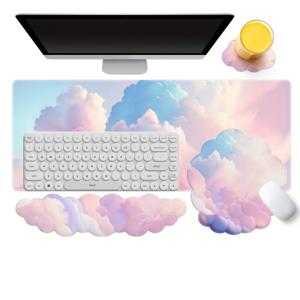 TEMU 4개 키보드 손목 받침 세트, 인체공학적 메모리 폼 손목 지지대 마우스 패드, 타이핑용, 미끄럼 방지 베이스, 홈 오피스 컴퓨터 노트북 게이밍 데스크 오피스 건강 보호대, 데스크용 마우스 패드|컴퓨터책상