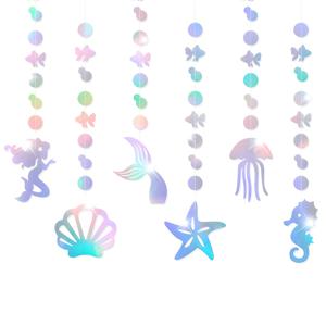 TEMU 해저 세계 테마의 6개 세트 걸이 장식, 인어 테마 생일 파티에 완벽, 반짝이는 카드스톡으로 제작, 할로윈 장식, 크리스마스 장식