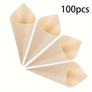 TEMU 50/100/150개 5.2인치 일회용 소나무 나무 디저트 콘, 과일 샌드 용기, 디저트 콘, 호텔 레스토랑 간식 혼 콘, 비스킷 포장 상자 파티 디저트 콘