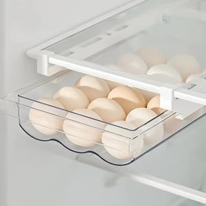 TEMU 1개 투명 플라스틱 냉장고 계란 정리함 서랍 포함 - 냉장고, 카운터 및 캐비닛용 공간 절약형 걸이형 보관함, 계란, 과일 및 채소에 적합, 식품 안전 주방 액세서리, 냉장고 정리함 | 투명 디자인 | 내구성 있는 보관 용기, 냉장고용 계란 홀더