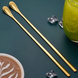 TEMU 일본식 칵테일 젓가락 세트 중 2/5개의 장핸들, 304 스테인레스 스틸, 22cm, 커피, 밀크셰이크, 아이스티, 레몬티에 적합합니다. 커피숍, 바, 옥토버페스트에 완벽합니다. 주방용품, 거울처럼 반짝이는 마무리, 식기세척기 안전.|소품샵