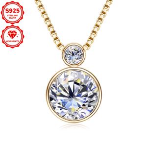 TEMU 1pc 우아한 925 스테인리스 스틸 모이사이트 펜던트 목걸이, 14K 골드 플레팅 - 반짝이는 원형 보석, 일상 및 휴일 착용에 완벽, 45+5cm 박스 체인, 일상용 보석| 우아한 펜던트 목걸이 | 내구성 있는 박스 체인, 모이사이트 보석