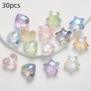 TEMU 30개 생동감 있는 아크릴 하트 & 스타 비즈 - 투명, 면처리, UV 코팅 DIY 키체인, 폰 참 & 주얼리 액세서리, 주얼리 만들기 참