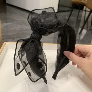 TEMU 우아한 스위트 폴카 도트 보우 메쉬 헤어 밴드 - 스타일리시한 대형 블랙 타이 헤드 밴드, 여성용 비 깃털 드레스 업 헤어 액세서리, 데이 축제 헤어 장식 단품
