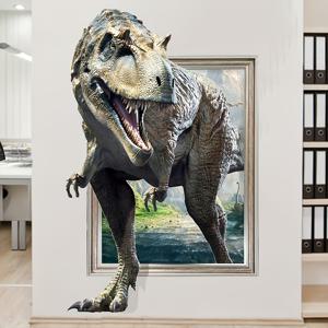 TEMU 대형 3D 티렉스 공룡 벽 스티커 - 탈부착 가능한 자체 접착 비닐 데칼, 리얼리스틱 3D 티렉스 골격 & 공룡 발자국 룸, - 쉬운 이동 가능한 벽화 (잔여물 없음)