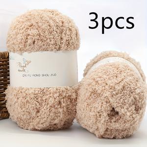 TEMU 3개 100% 폴리에스테르 3겹 코랄 플리스 원사, DIY 타월 랩 재료, 수제 뜨개질 솜털 실, 분홍색, 흰색, 베이지색, 크로셰 & 뜨개질 공예용