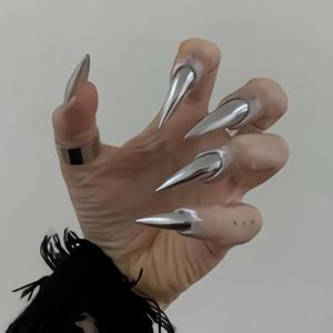 TEMU 24개 크롬 화이트 롱 스틸레토 프레스온 네일 - 파티 & 프롬에 완벽, 쉬운 적용, 업그레이드, 다양한 댄스 파티용