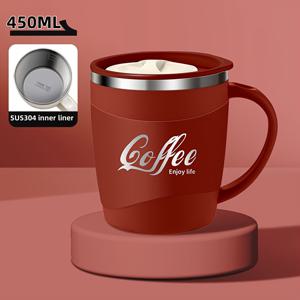 TEMU 뚜껑 및 측정 표시가 있는 1개 15.4온스 스테인리스 커피 머그컵 - 사무실, 야외 또는 가정용 내구성 있는 304 스테인리스 컵 - 화이트, 블랙, 레드 옵션, 사무실 커피 머그컵 | 세련된 디자인의 머그컵 | 안전한 뚜껑 디자인, 커피잔