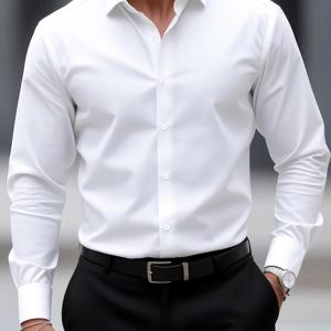 TEMU 남성용 솔리드 컬러 긴팔 셔츠, 턴넥, 버튼업, 슬림핏, 비즈니스 캐주얼