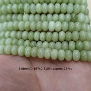 TEMU 5x8mm 약 75개 자연스러운 연두색 주판 모양 비즈 - 고급 루즈 스페이서 보석 구슬 - 매끄럽고 순수한 천연석 비즈 - DIY 쥬얼리 제작용 가벼운 섬세한 재료, 팔찌, 목걸이, 귀걸이 및 발찌 펜던트에 완벽 - 선물용 장식 끈 - 휴일 선물 - 15인치